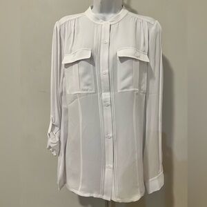 CARLISLE Collection ECHO White Silk Blend Roll Up Sleeve Buttoned Blouse Shirt 8